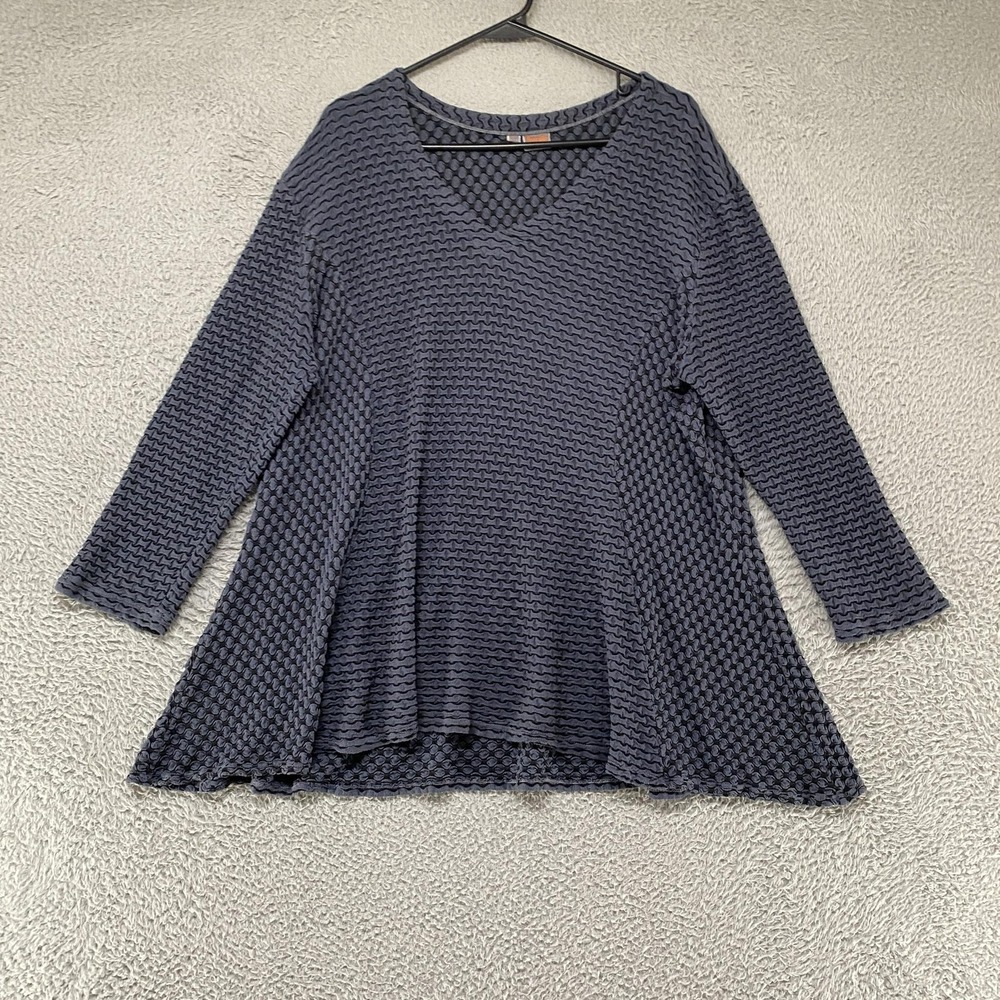 Tianello Textured Tunic Top Womens XL Flowy A-Line Knit V-Neck Lagenlook USA